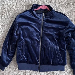 Royal Blue Velour Puffer Bomber Jacket